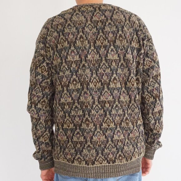 Vintage Jos A Bank Cotton Sweater Brown Multi Eclectic Grandpa Old Money XL - Picture 2 of 10